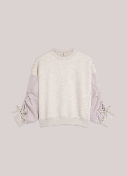 SUMMUM Sweatshirt with Cotton Sleeves, Ivory Melange - Flax In Bloom