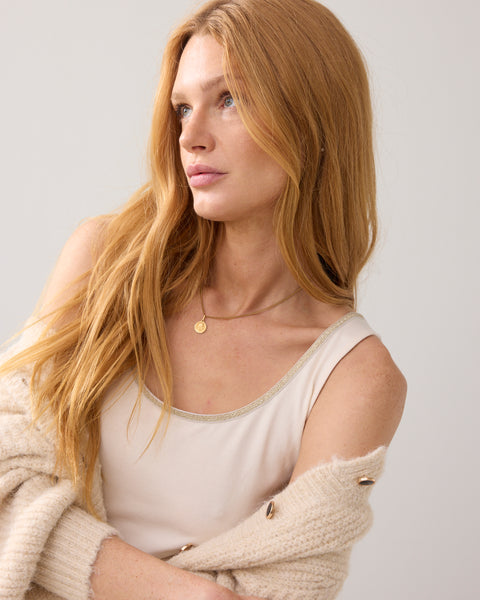 SUMMUM Reversible 2Way Tank Top, Ivory with Glitter Trim