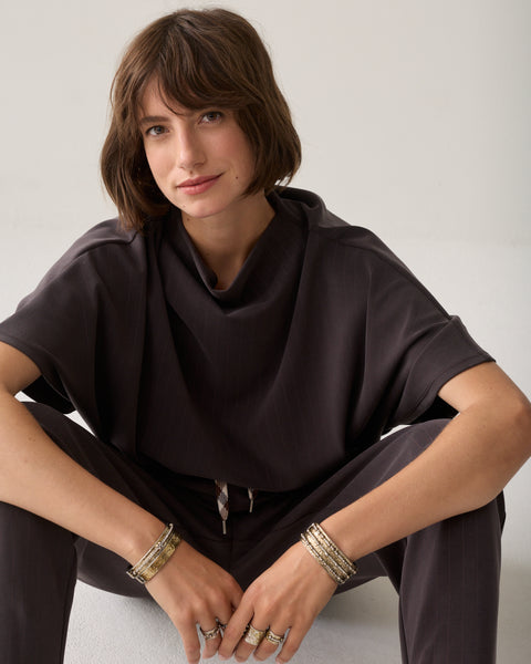 Summum Sleeveless Scuba Top, Dark Chocolate Pin Stripe