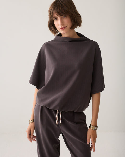 Summum Sleeveless Scuba Top, Dark Chocolate Pin Stripe