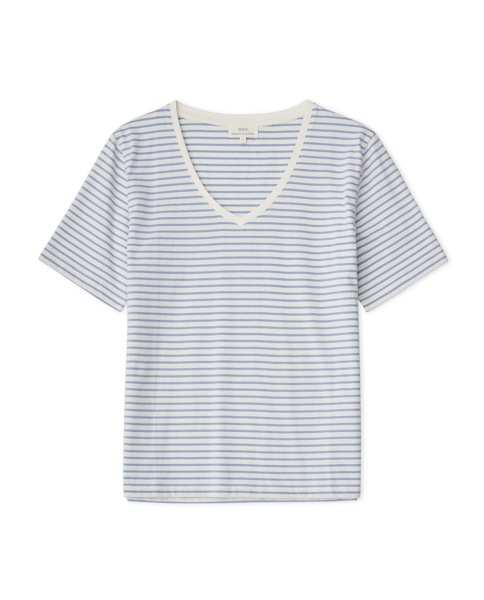 Yerse Organic Cotton V-neck T-shirt, Blue Stripe