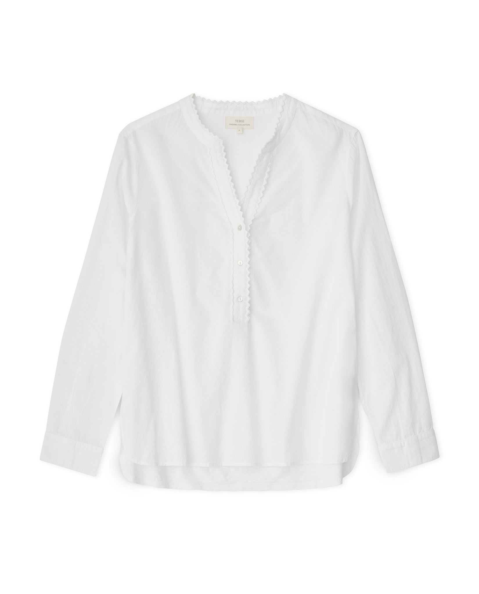 Yerse Long Sleeve Organic Cotton T-shirt With Buttons, White