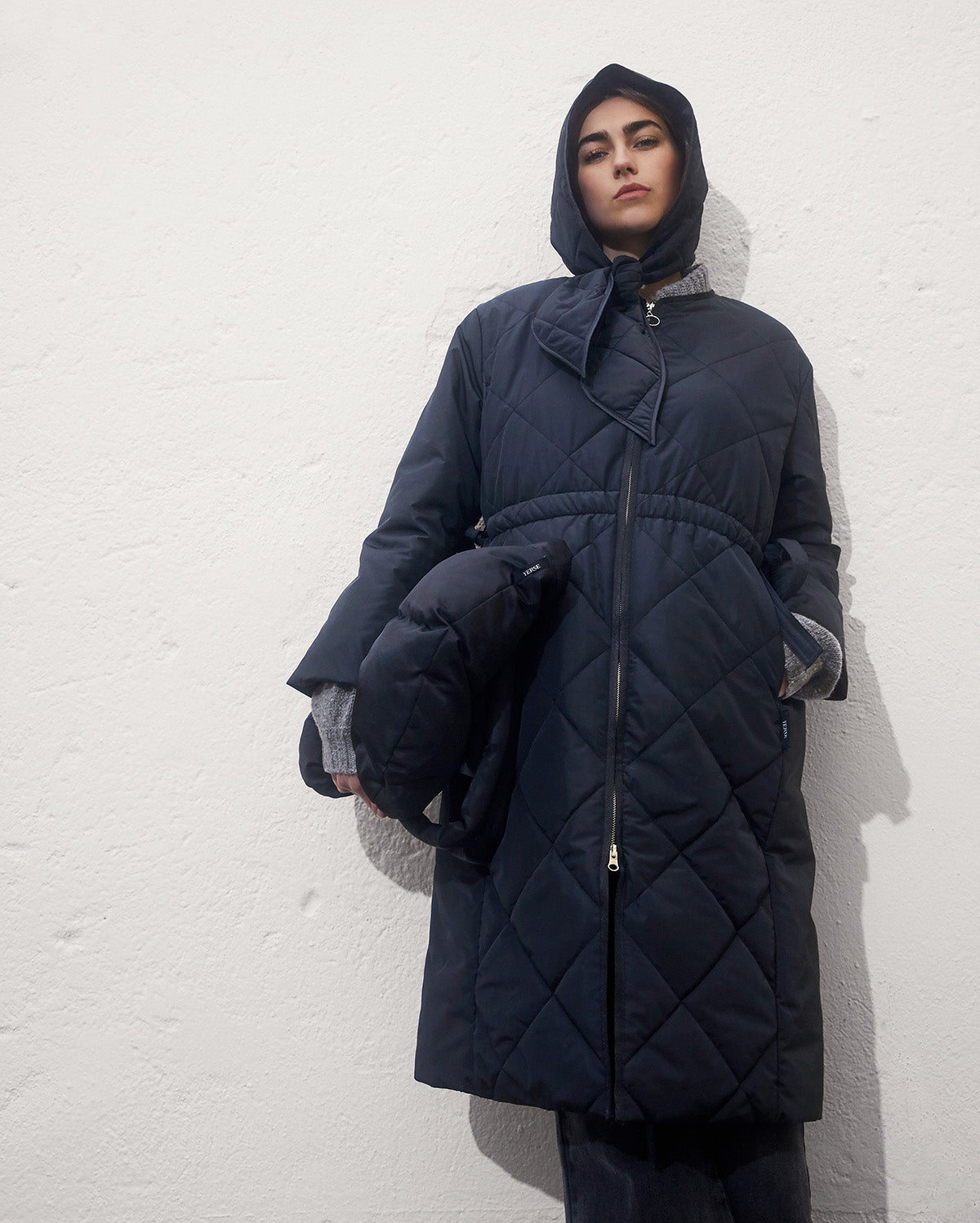 Yerse Quilted Coat, Black