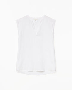 YERSE, Claudie Linen & Cotton Blend, Scalloped  Short Sleeved Top, White