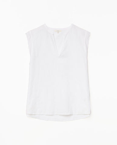 YERSE, Claudie Linen & Cotton Blend, Scalloped  Short Sleeved Top, White