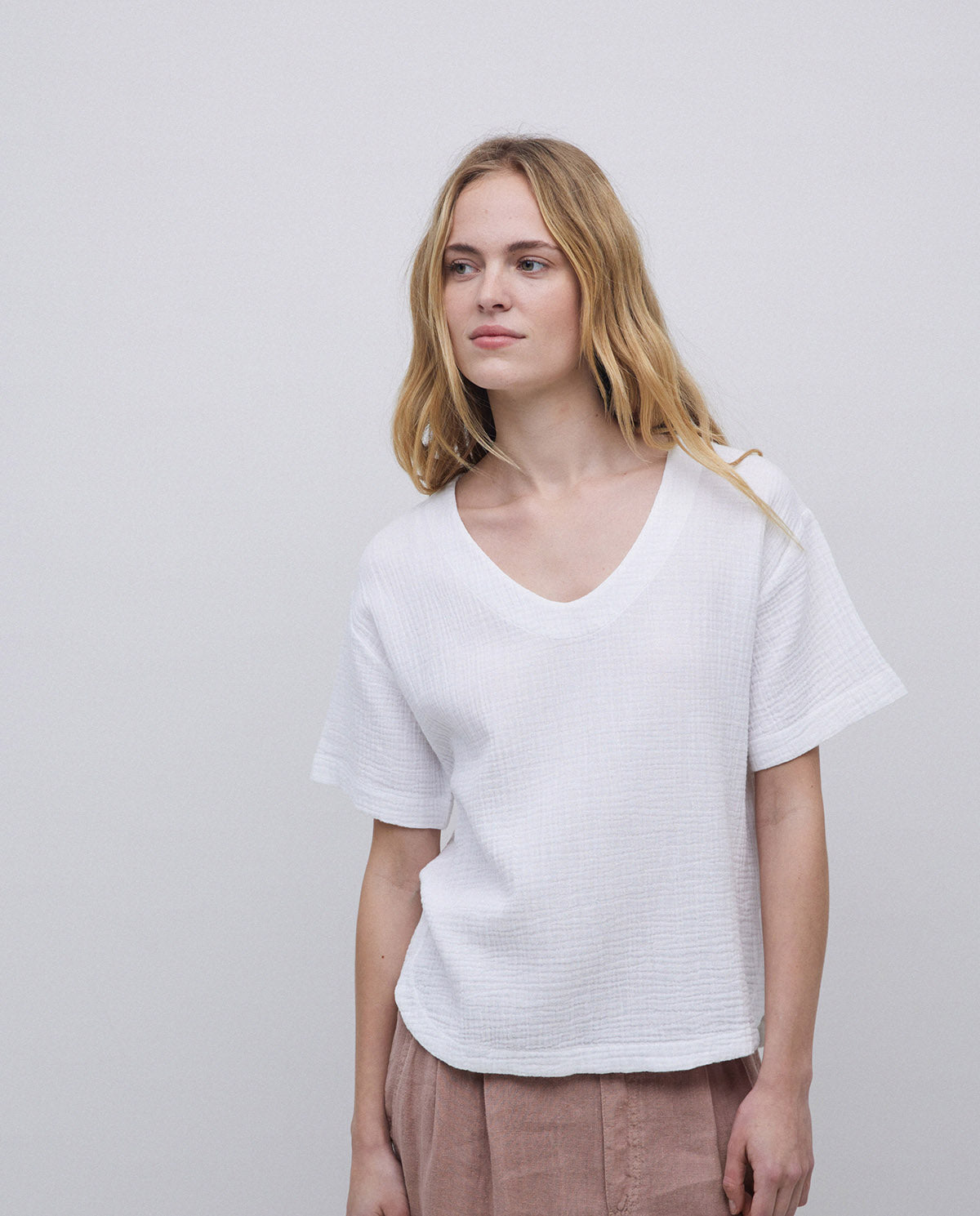 YERSE Camelia Cotton Textured T-Shirt, White