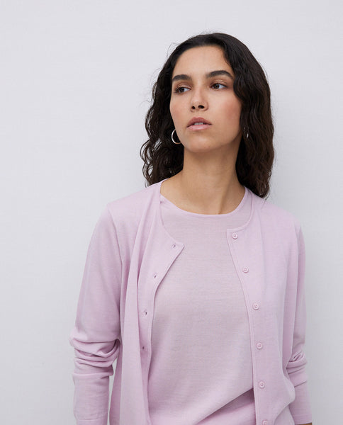 Yerse Merino Wool Cardigan, Maria, Pale Pink