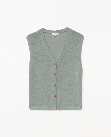 YERSE Lima Linen Blend, Sleeveless Cardigan, Light Green