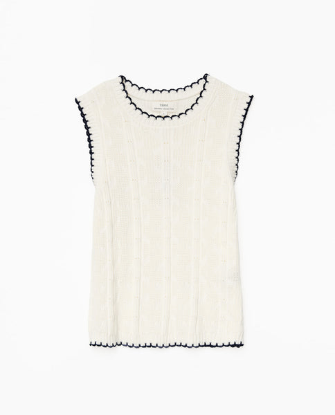 YERSE Sailor, Organic Cotton, Sleeveless Top, Vanilla White & Navy Stitch