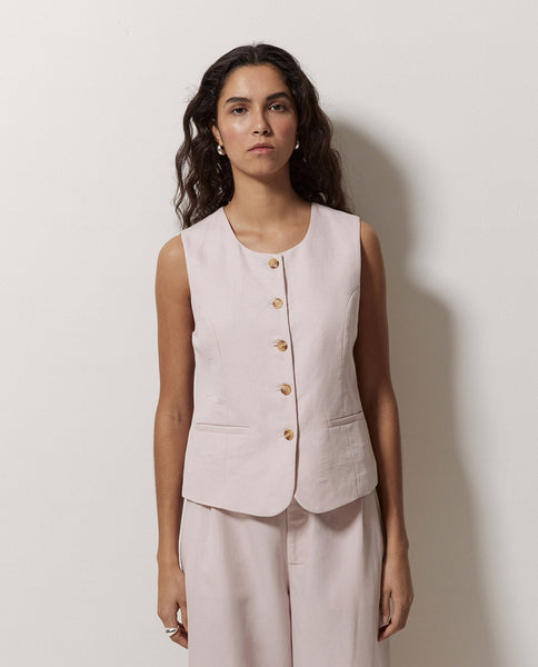 YERSE Linen Blend Faro Waistcoat, Pink