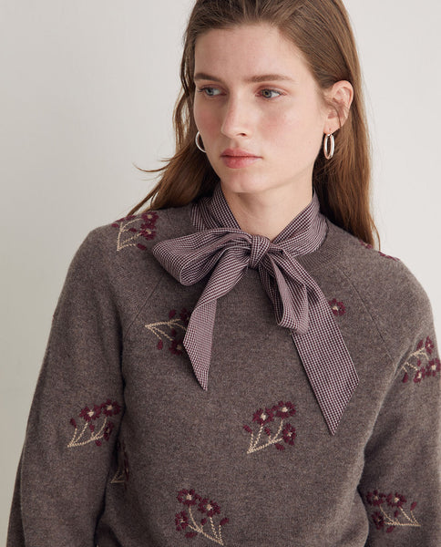 Yerse Flower Embroidery Knit, Brown