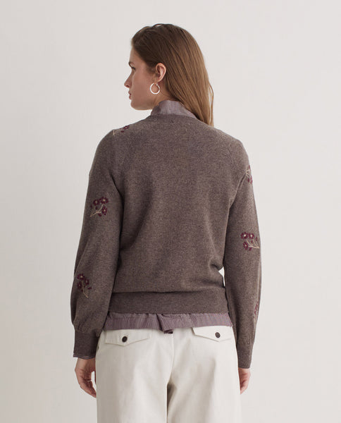 Yerse Flower Embroidery Knit, Brown
