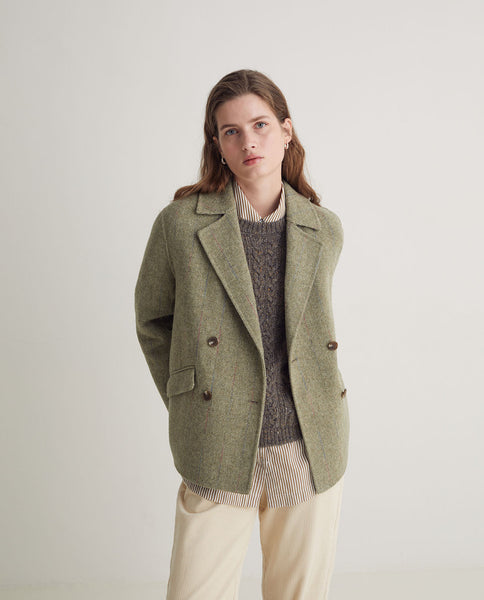 Yerse Herringbone Double Breasted Jacket, Green