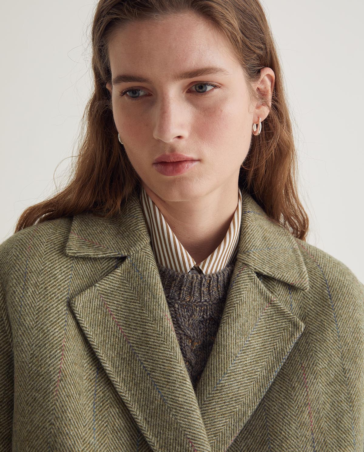 Yerse Herringbone Double Breasted Jacket, Green