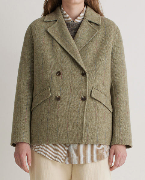 Yerse Herringbone Double Breasted Jacket, Green