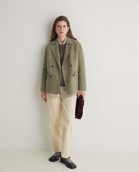 Yerse Herringbone Double Breasted Jacket, Green