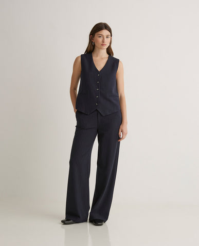 Yerse Trousers, Navy Pin Stripe