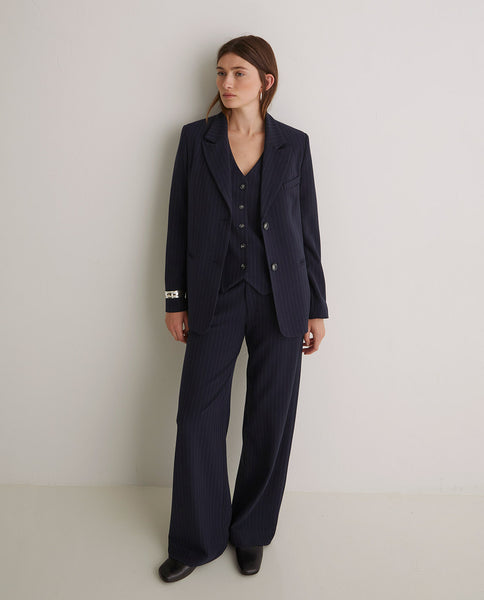 Yerse Trousers, Navy Pin Stripe
