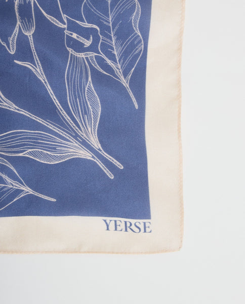 Yerse Silk Scarf, Blue Print