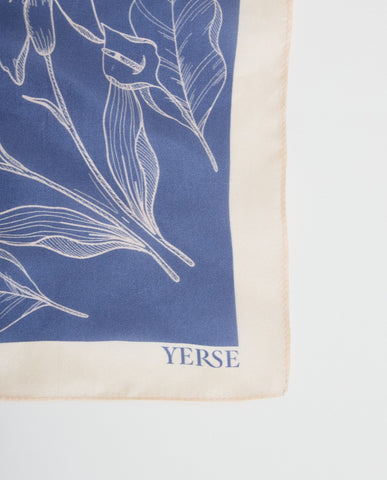 Yerse Silk Scarf, Blue Print