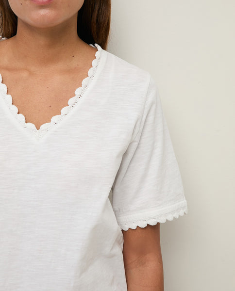 Yerse Organic Cotton T-shirt, White with crochet accents