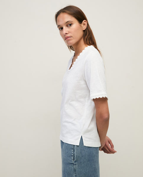 Yerse Organic Cotton T-shirt, White with crochet accents