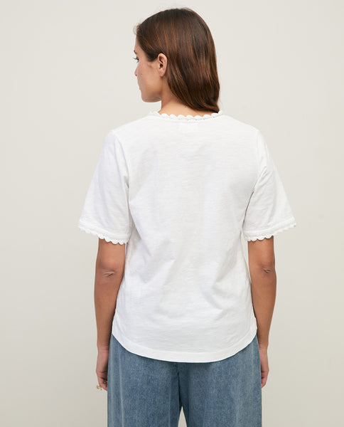 Yerse Organic Cotton T-shirt, White with crochet accents