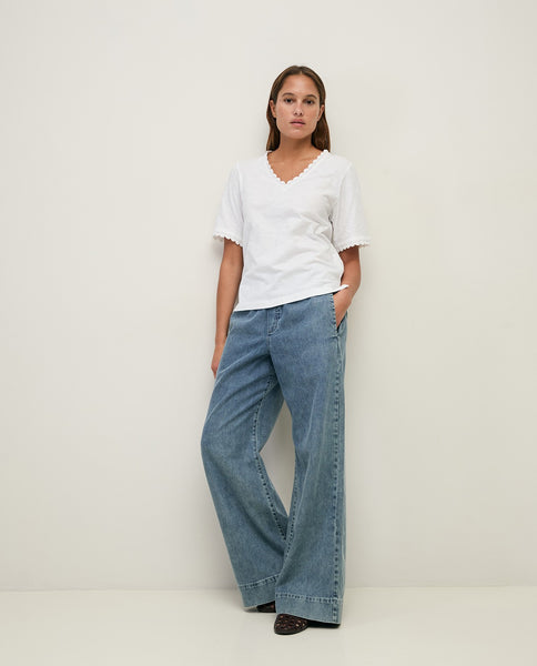 Yerse Organic Cotton T-shirt, White with crochet accents