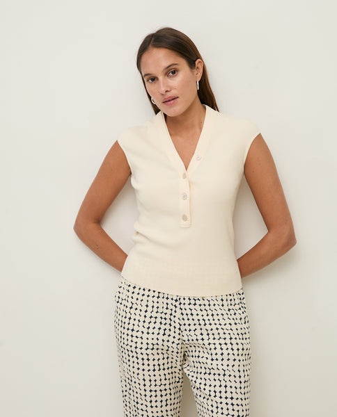 Yerse Sleeveless Knit, Ecru - Flax In Bloom