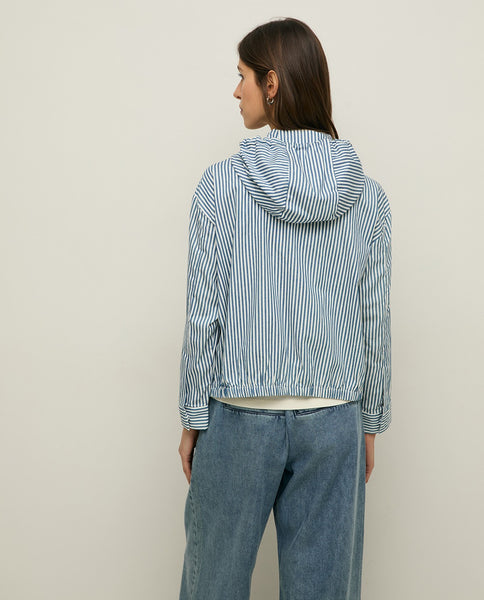 Yerse Hooded Cotton Jacket, Stripes White/Denim