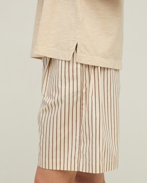 Yerse Cotton Stripped Shorts, Ecru/Brown Stripes - Flax In Bloom
