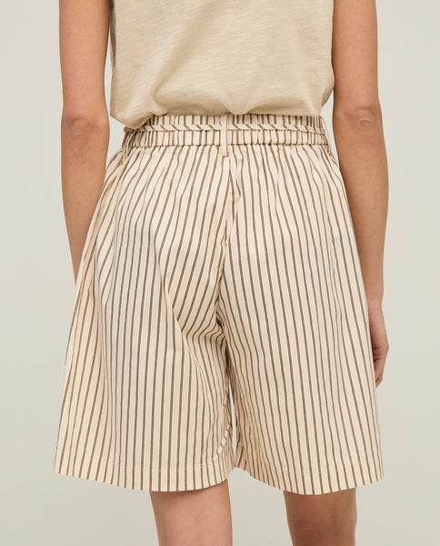 Yerse Cotton Stripped Shorts, Ecru/Brown Stripes - Flax In Bloom
