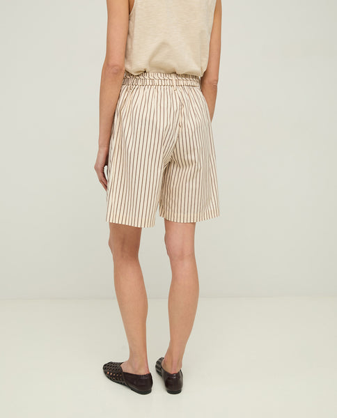Yerse Cotton Stripped Shorts, Ecru/Brown Stripes - Flax In Bloom