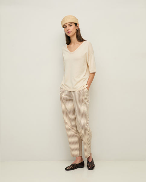 Yerse Cotton Trousers, Ecru/Brown Stripes