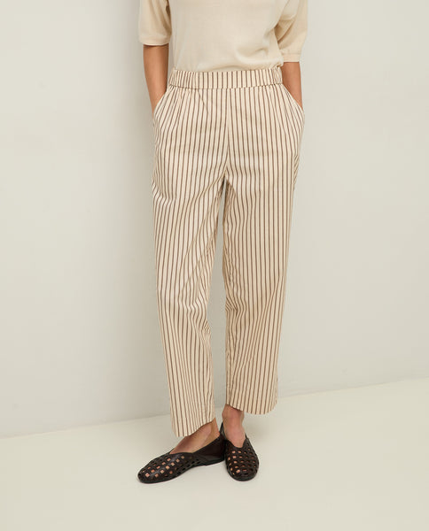 Yerse Cotton Trousers, Ecru/Brown Stripes