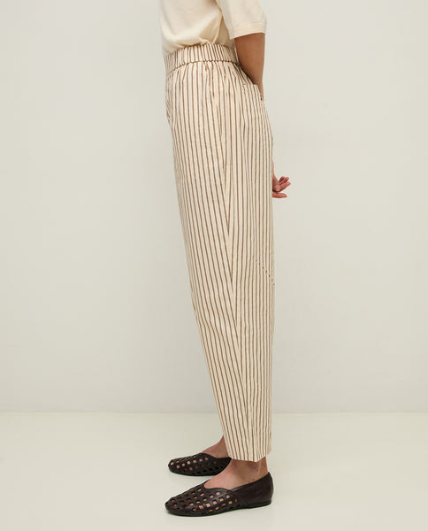 Yerse Cotton Trousers, Ecru/Brown Stripes