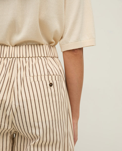 Yerse Cotton Trousers, Ecru/Brown Stripes