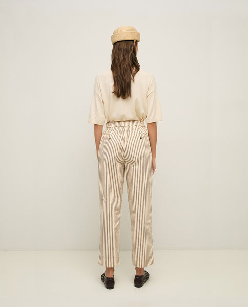Yerse Cotton Trousers, Ecru/Brown Stripes