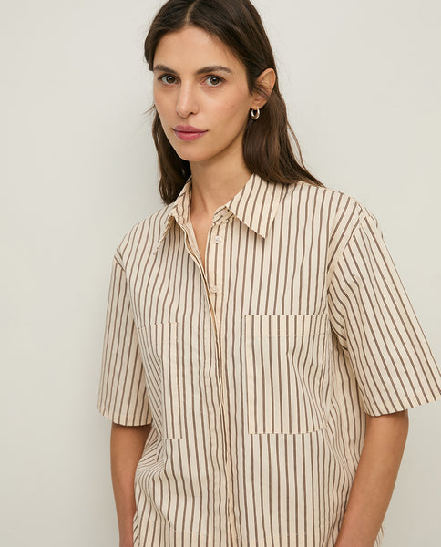 Yerse Cotton Blouse, Ecru/Brown Stripes - Flax In Bloom
