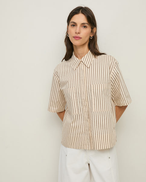 Yerse Cotton Blouse, Ecru/Brown Stripes - Flax In Bloom