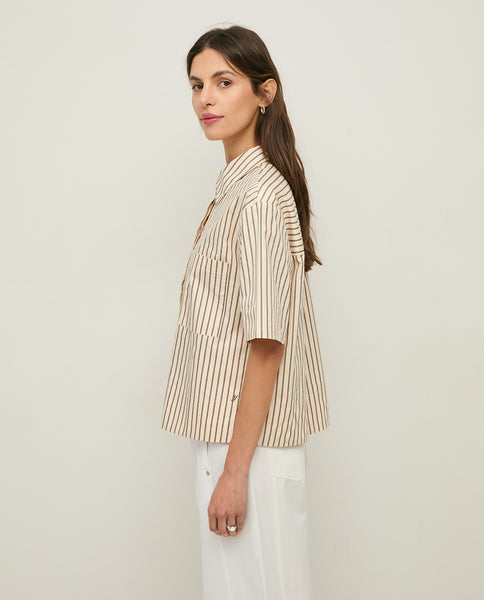 Yerse Cotton Blouse, Ecru/Brown Stripes - Flax In Bloom
