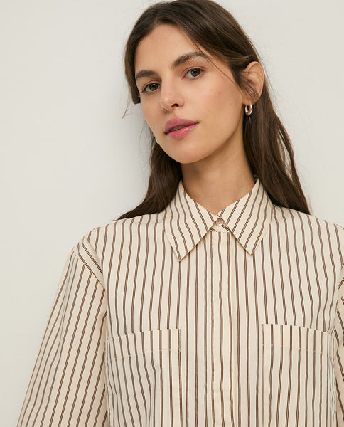 Yerse Cotton Blouse, Ecru/Brown Stripes - Flax In Bloom