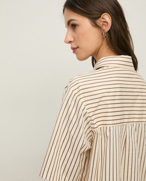 Yerse Cotton Blouse, Ecru/Brown Stripes - Flax In Bloom
