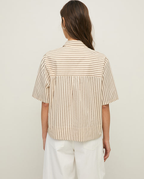 Yerse Cotton Blouse, Ecru/Brown Stripes - Flax In Bloom