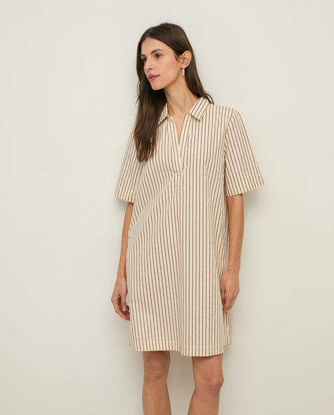 Yerse Striped  Dress, Ecru/ Brown - Flax In Bloom