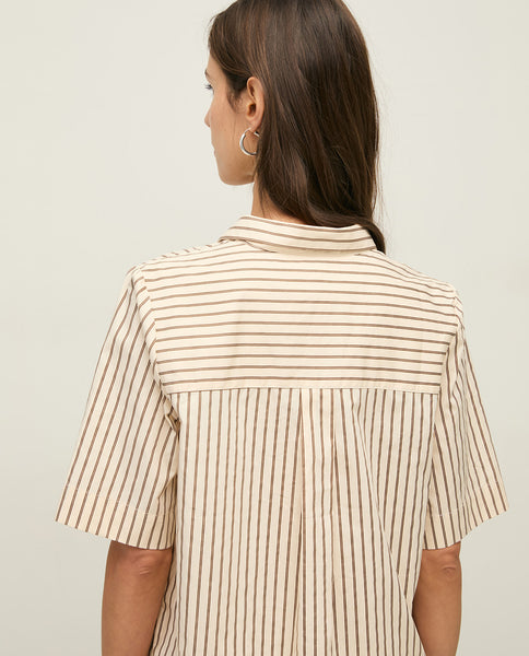 Yerse Striped  Dress, Ecru/ Brown - Flax In Bloom