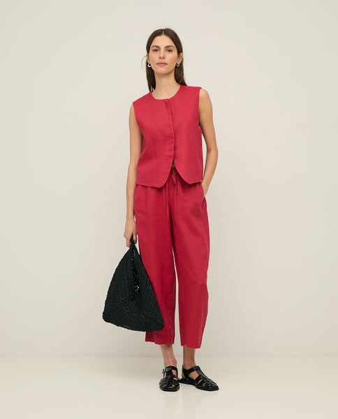Yerse Rita Linen Trousers, Raspberry - Flax In Bloom