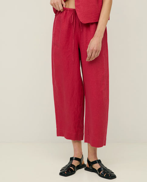 Yerse Rita Linen Trousers, Raspberry - Flax In Bloom