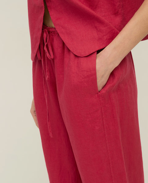 Yerse Rita Linen Trousers, Raspberry - Flax In Bloom