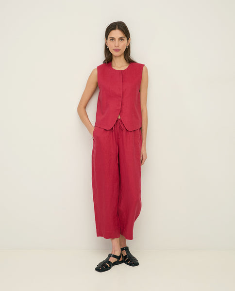 Yerse Rita Linen Trousers, Raspberry - Flax In Bloom